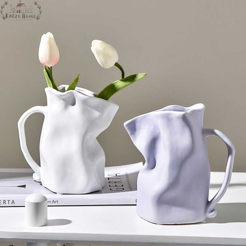 Handmade Ceramic Vase Creative Paper Bag Vase Home Decor 