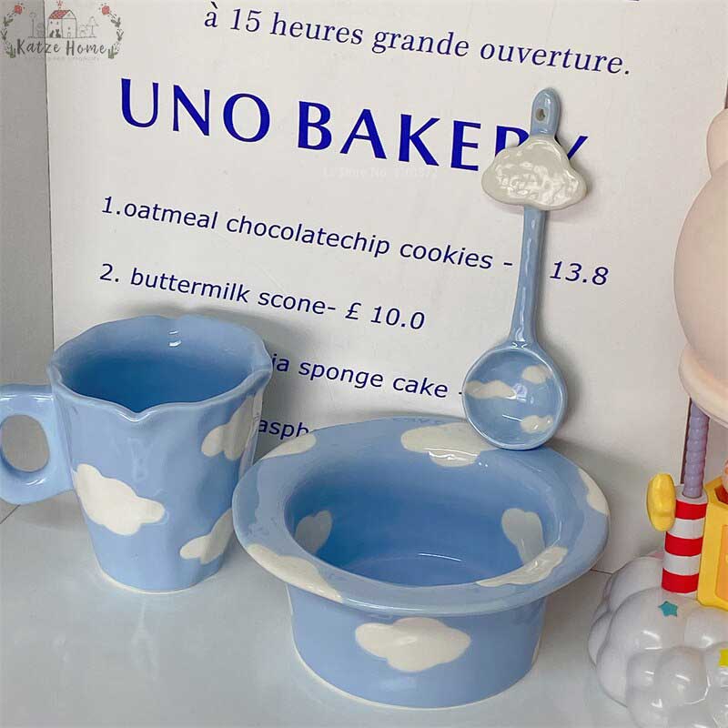 Aesthetic Ceramic Cloud Mug Bowl Set