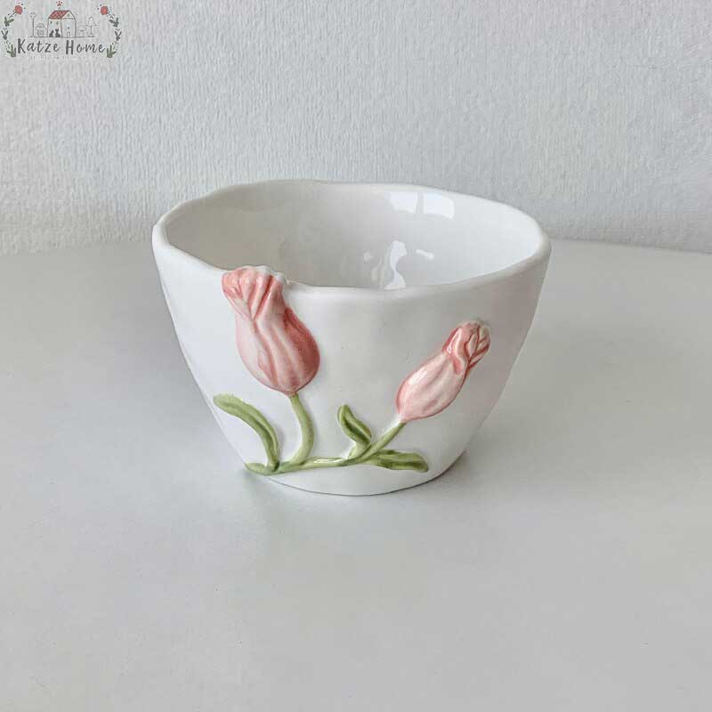 Aesthetic Ceramic Embossed Tulip Mug Plates