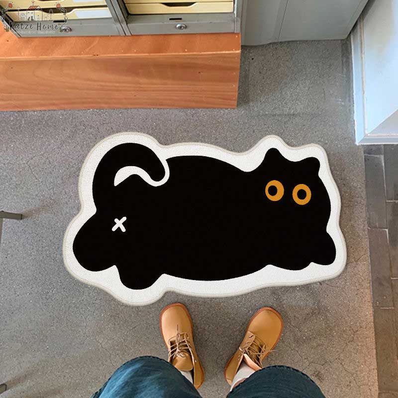 Aesthetic Fluffy Black Cat Rug