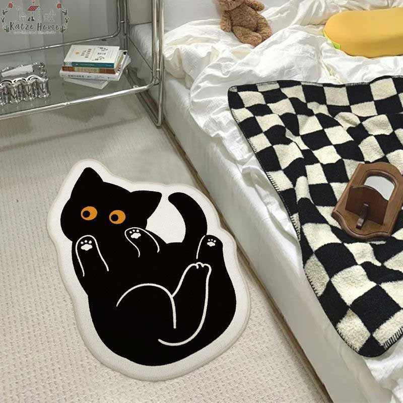 Aesthetic Fluffy Black Cat Rug