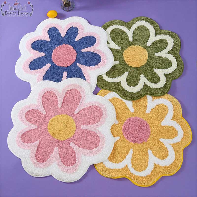 Aesthetic Green Flower Shaped Rugs