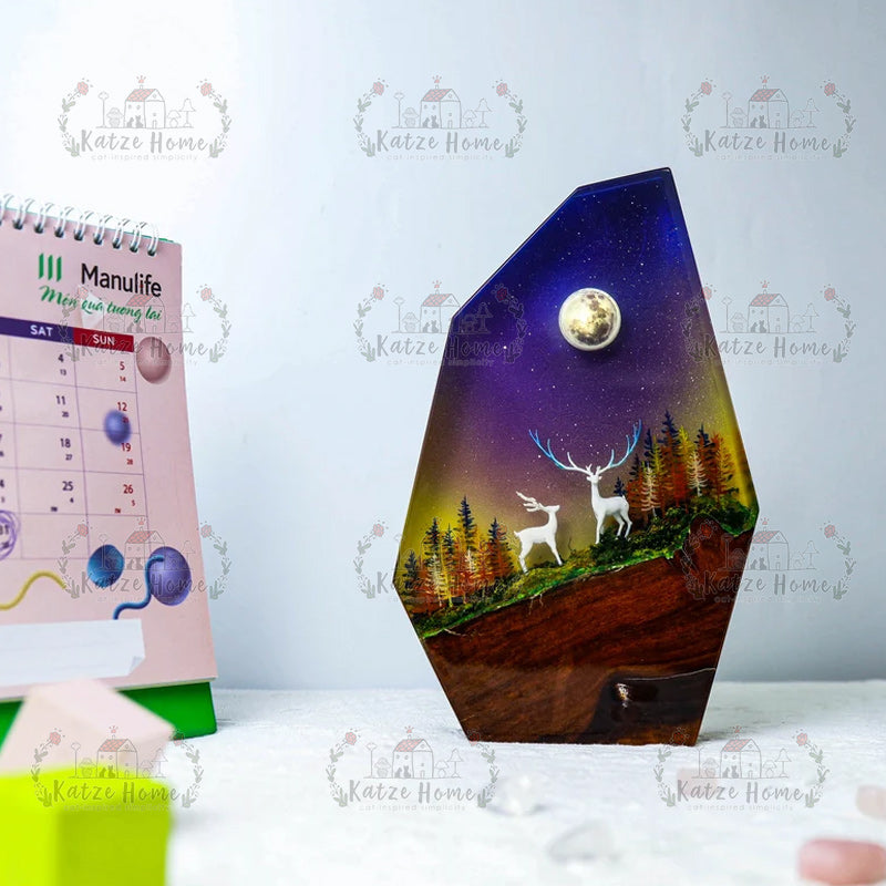 Autumn Father and Baby Deer Resin Table Lamp