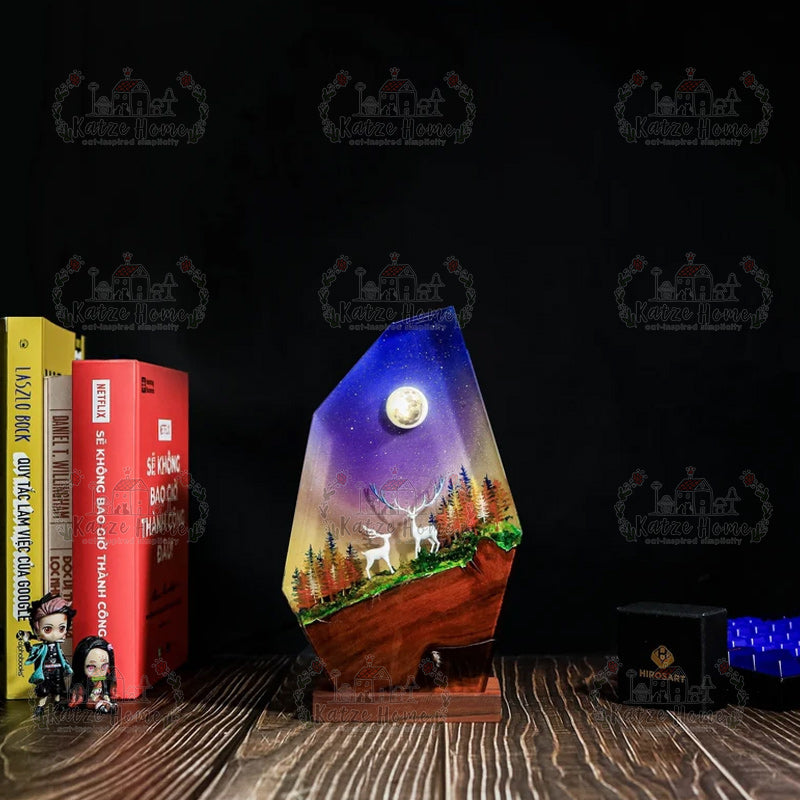 Autumn Father and Baby Deer Resin Table Lamp