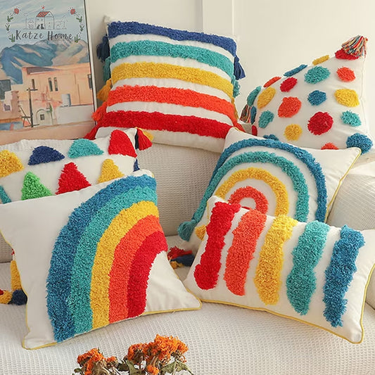 Boho Colorful Rainbow Pillow Cases
