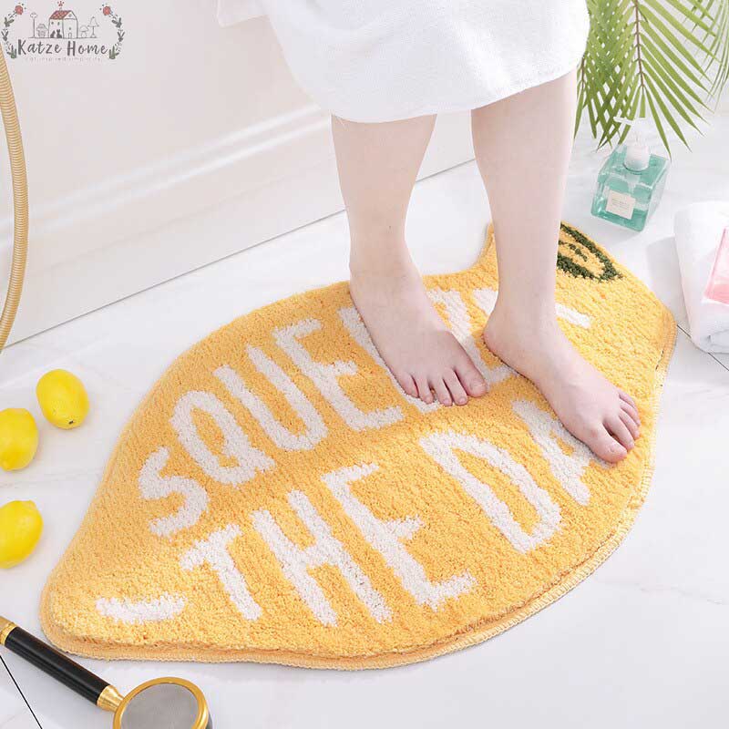 Boho Washable Non Slip Lemon Peach Bath Mat