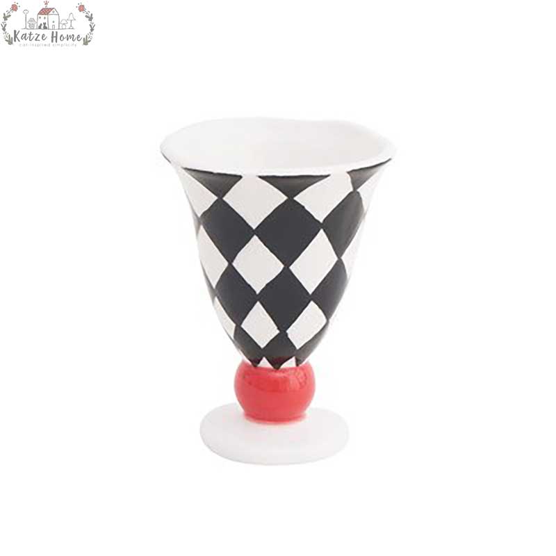 Checkered Ceramic Wine Goblet Cup