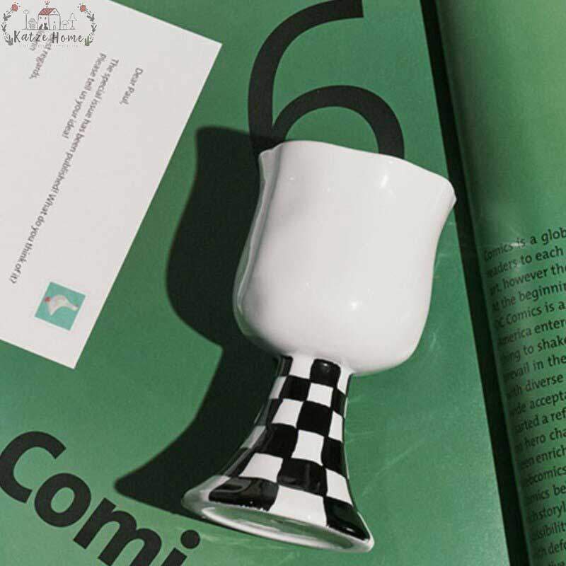 Checkered Ceramic Wine Goblet Cup