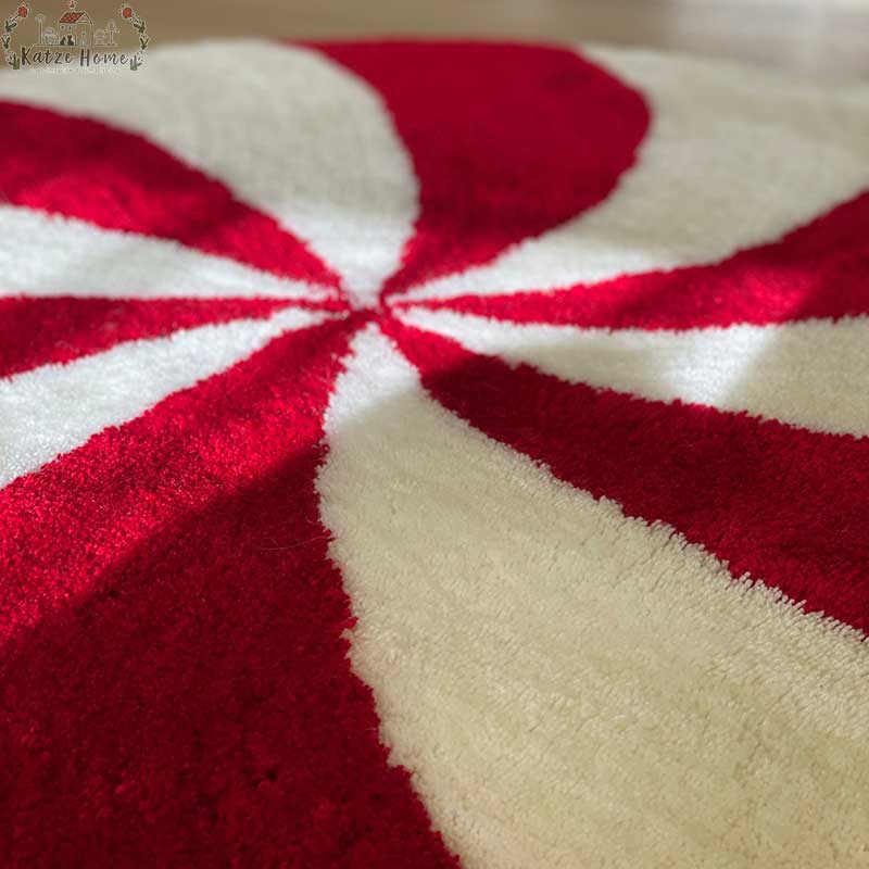 Christmas Fluffy Red Lollipop Candy Rug