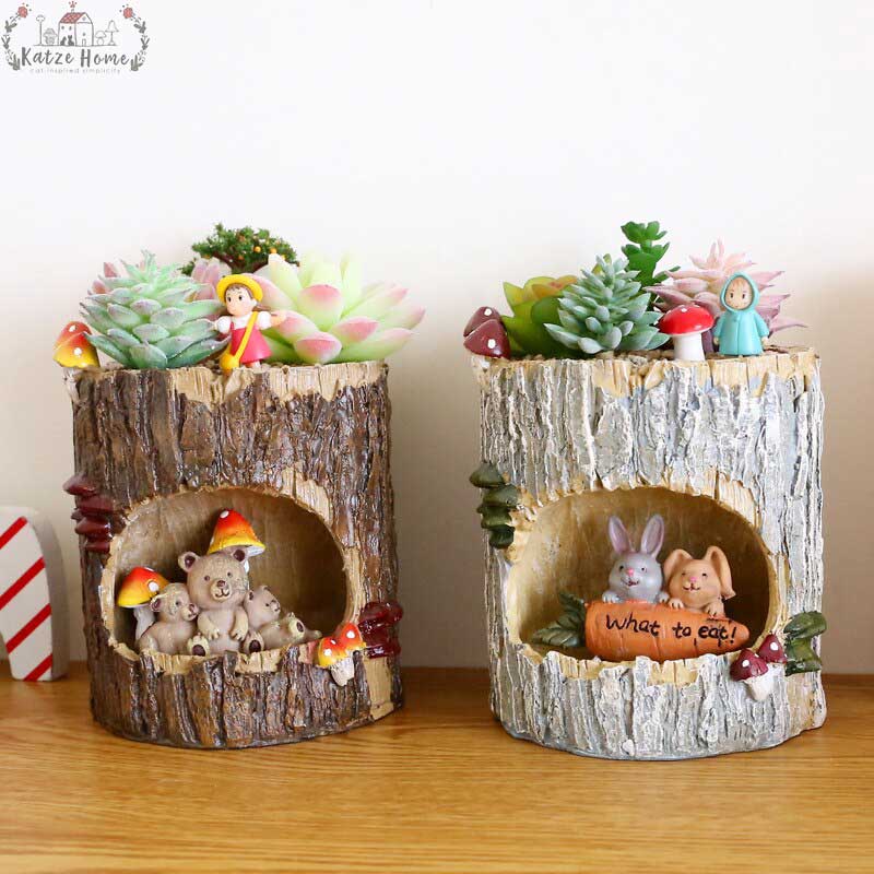 Creative Tree House Animals Flower Pot