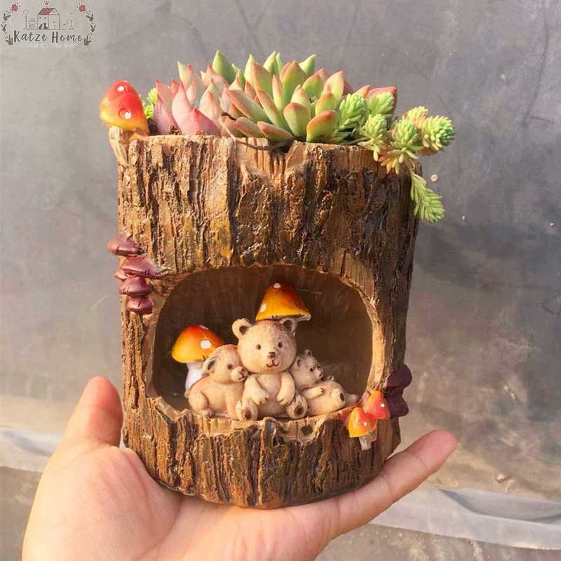 Creative Tree House Animals Flower Pot