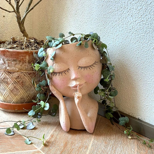 Cute Hands on Face Vase, Succulent Head Planter