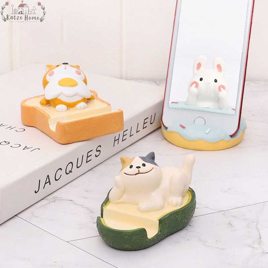 Cute Resin Rabbit Cat Phone Stand