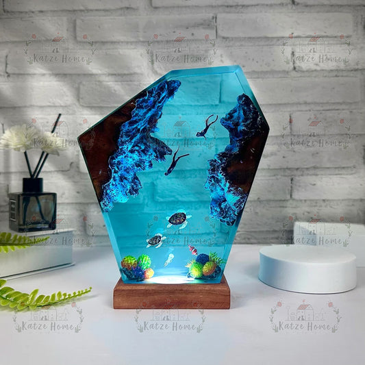 Daddy/Mother and Baby Turtle Resin Lamp
