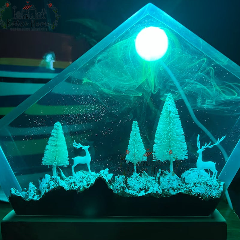 Deer In the Pine Forest Epoxy Resin Lamp