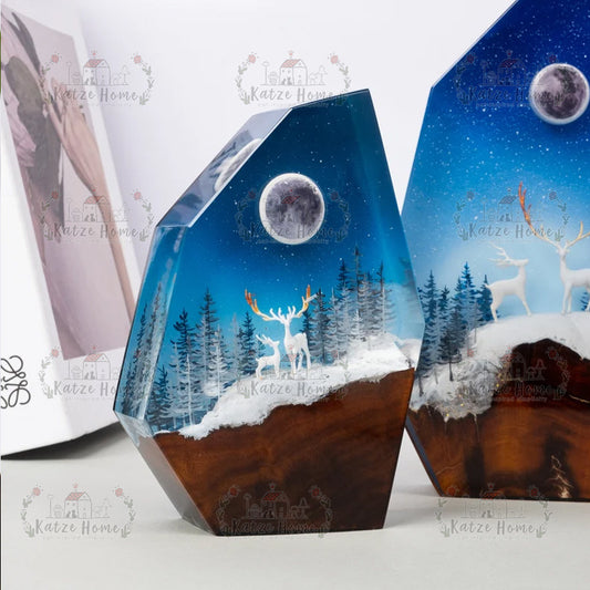 Deer in Snowy Forest Resin Table Lamp