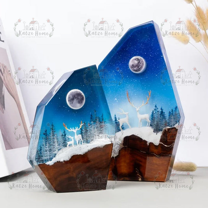 Deer in Snowy Forest Resin Table Lamp