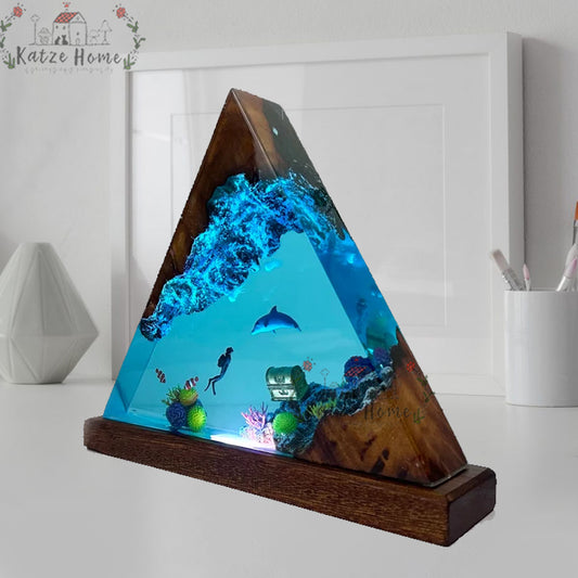 Dolphin and Scuba Diver Resin Lamp