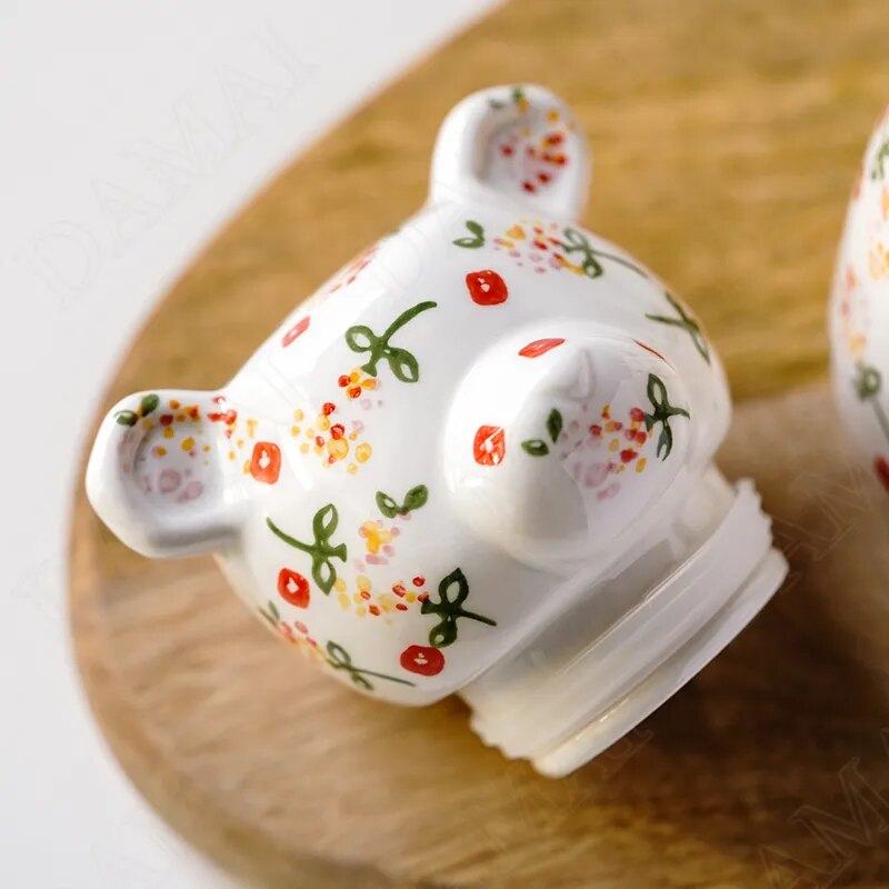 Handpaint Floral Bear Ceramic Storage Jars