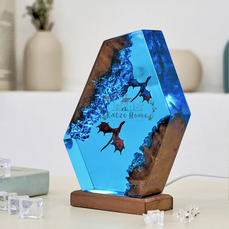 Ice Dragon & Fire Dragon Wood Resin Table Lamps