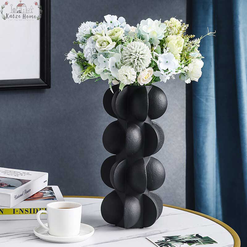 Industrial Black and White Ceramic Bulb Vase