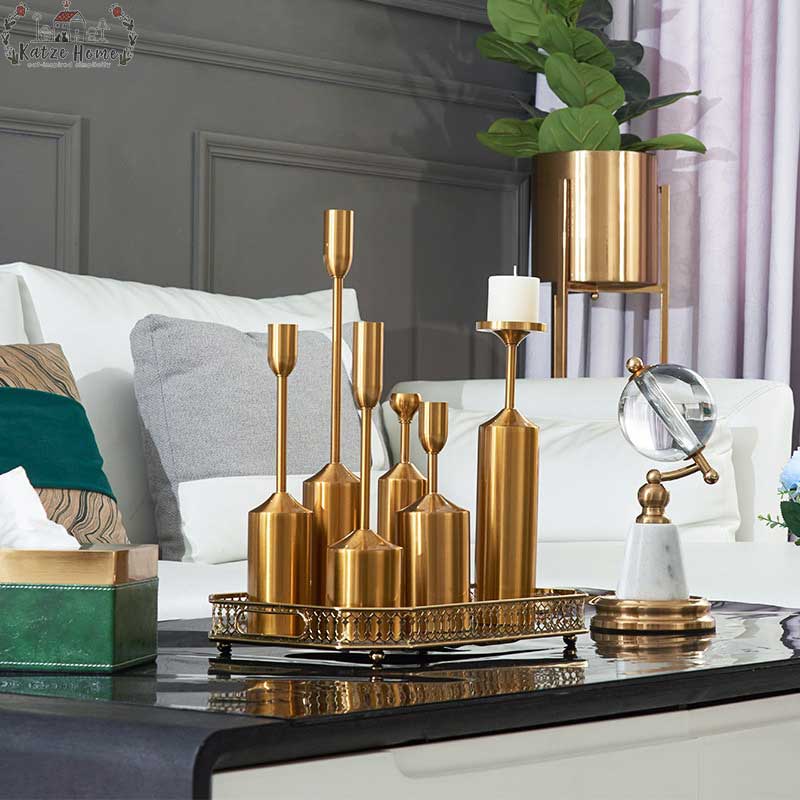 Industrial Gold Pillar Candle Holders