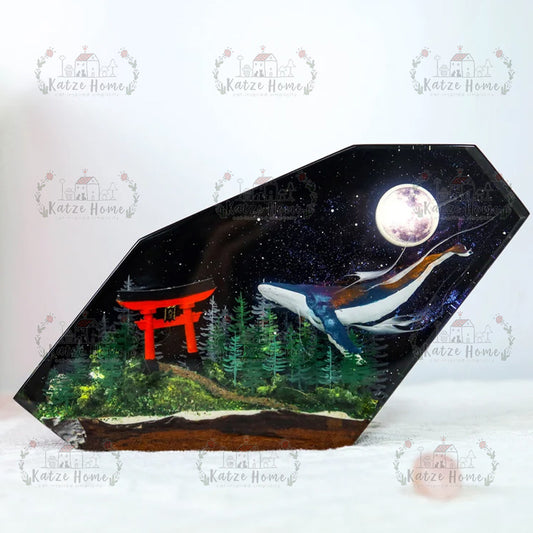 Japanese Torii Gate And Whale Resin Lamp