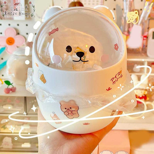 Kawaii Bear Mini Desktop Trash Can With Lid