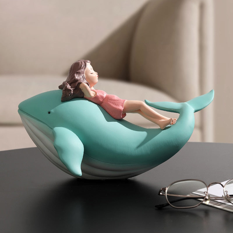 Resin Sleeping Girl on Whale Statue