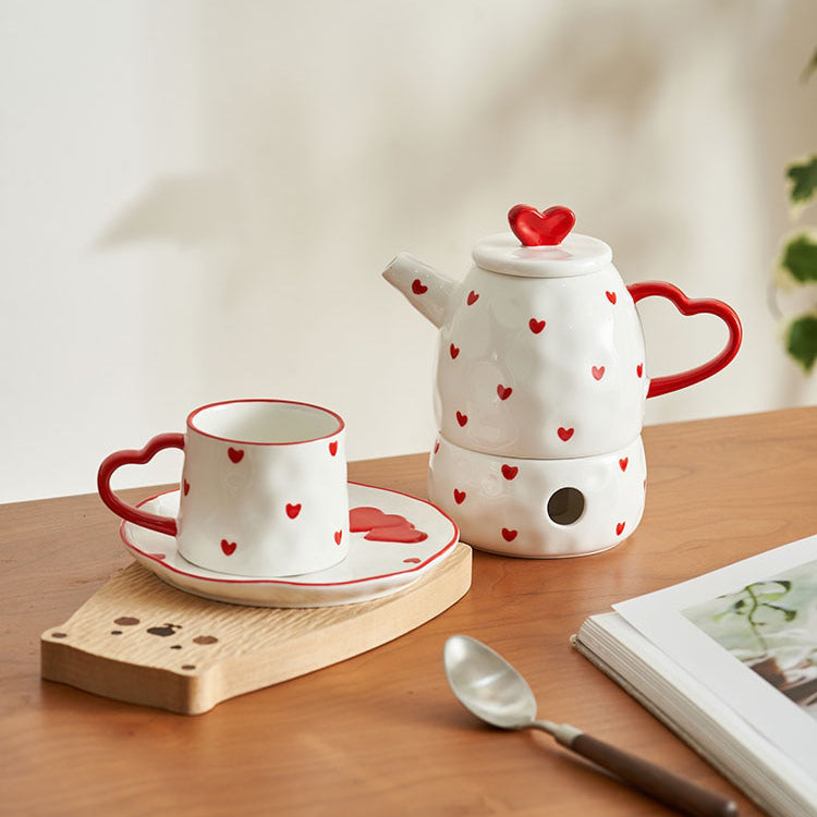 Cottagecore Red Heart Ceramic Tea Sets