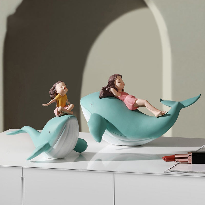 Resin Sleeping Girl on Whale Statue