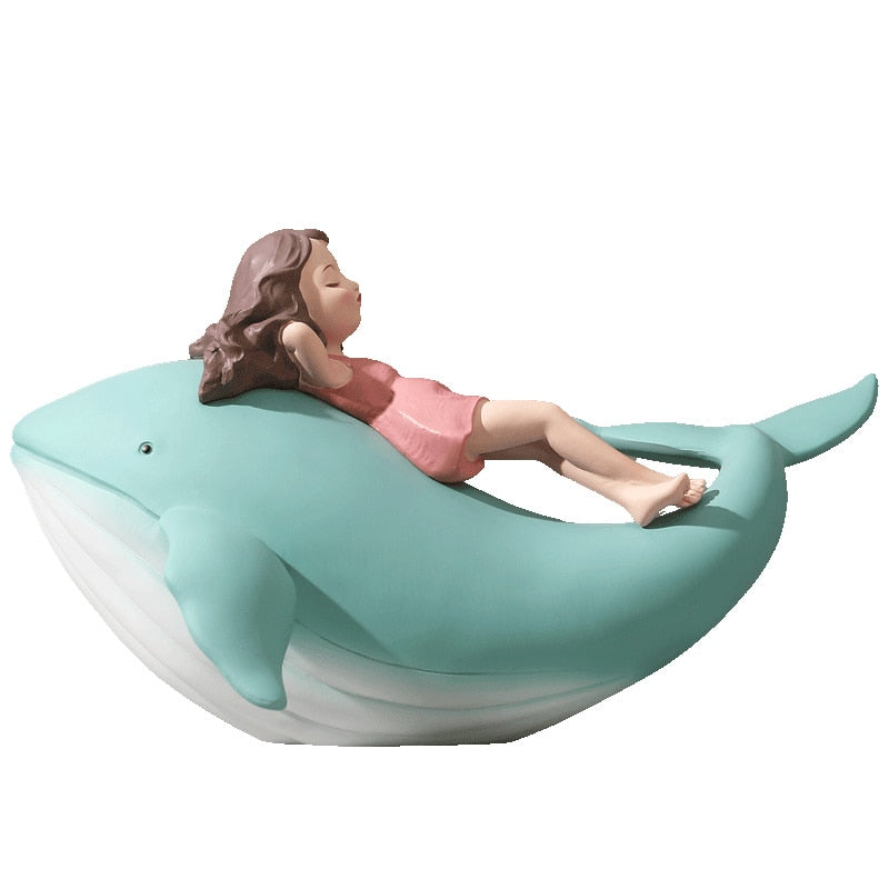 Resin Sleeping Girl on Whale Statue