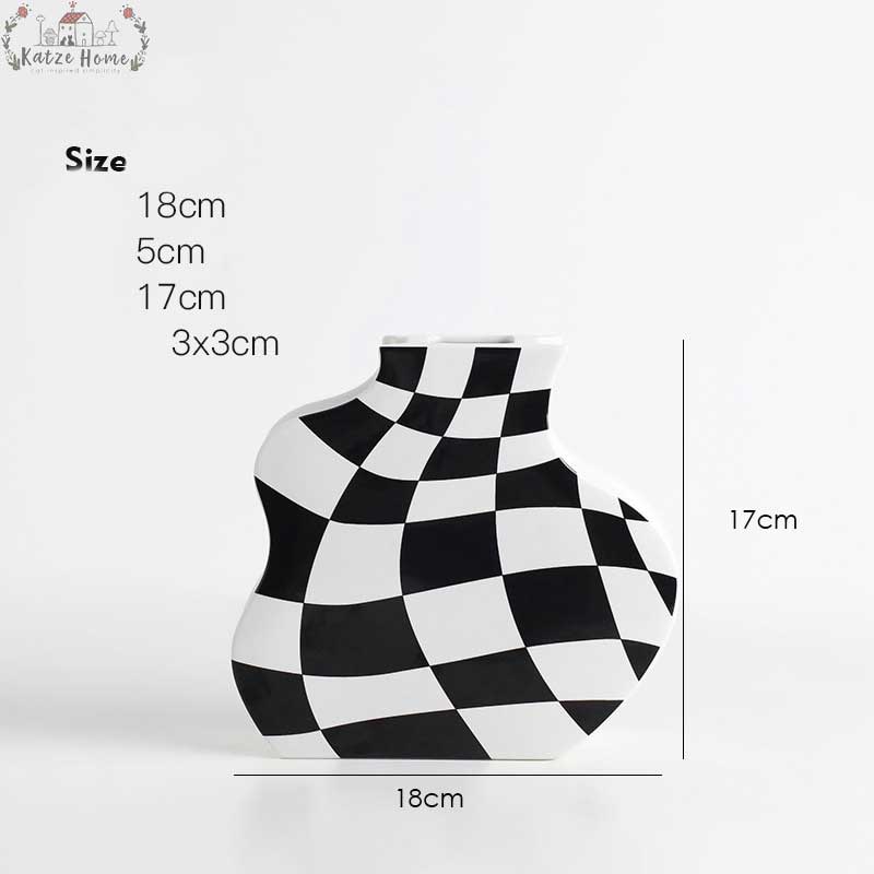 Minimalist Ceramic Black And White Checkered Vase
