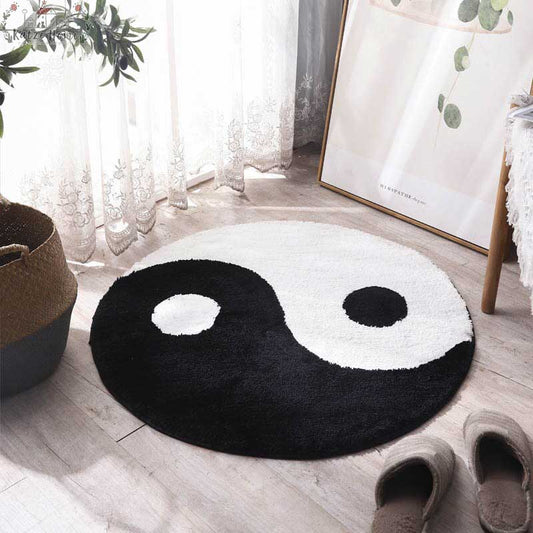 Minimalist Fluffy Yin and Yang Meditation Rug