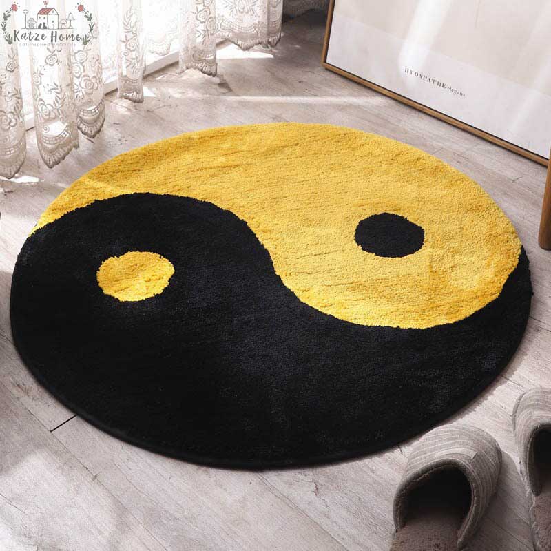 Minimalist Fluffy Yin and Yang Meditation Rug