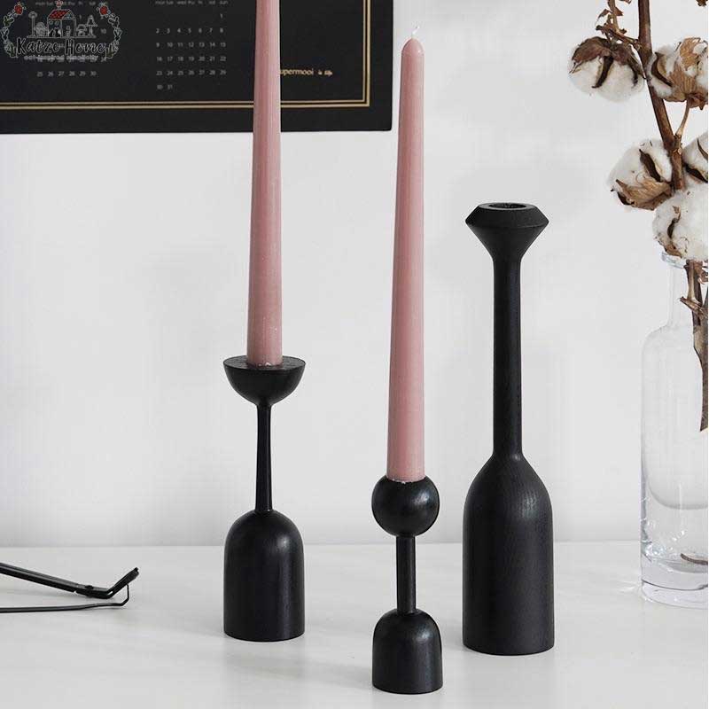 Modern Black Wood Tapered Candle Holder