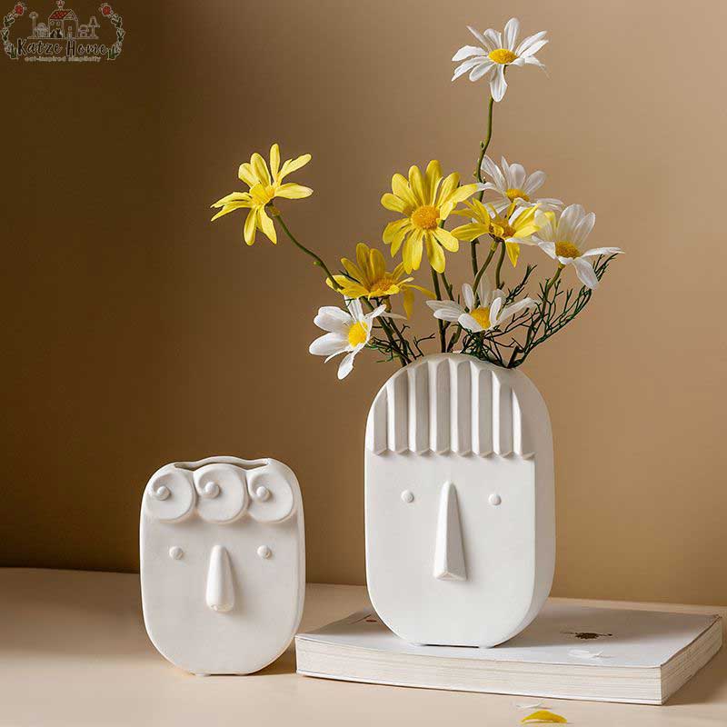 Nordic White Abstract Face Vase