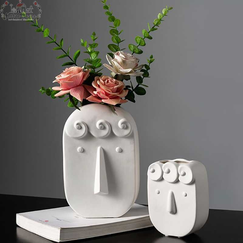 Nordic White Abstract Face Vase