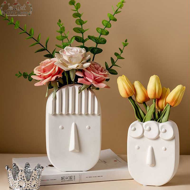 Nordic White Abstract Face Vase