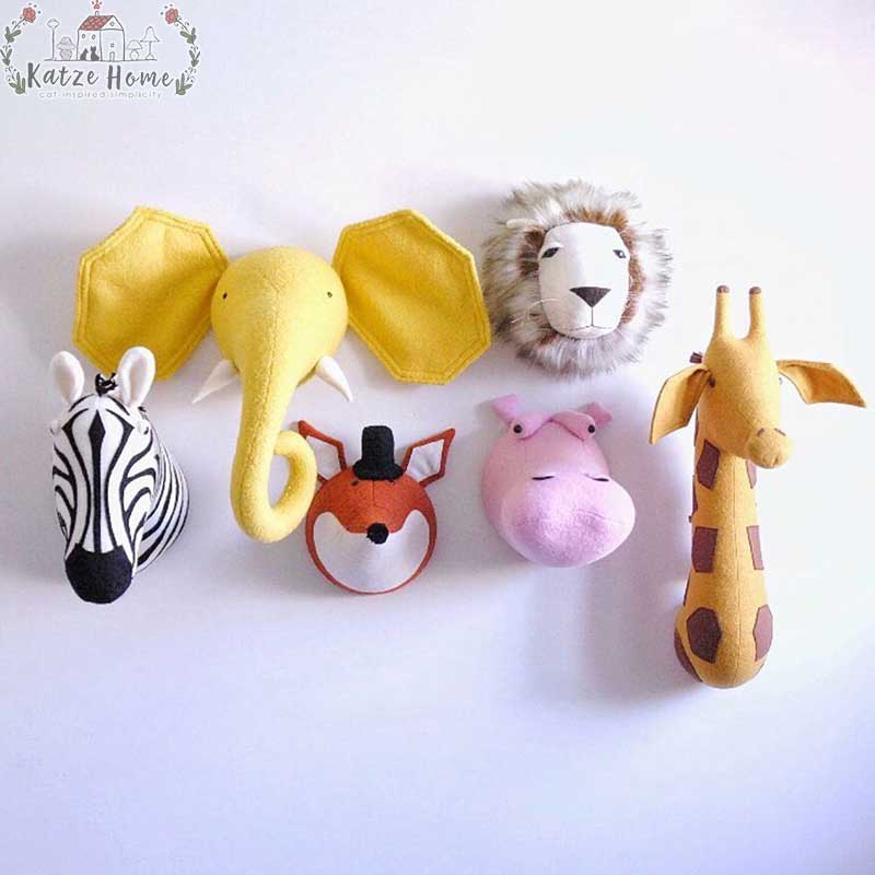 Nursery Safari Animal Head Wall Mount Stuffed Toys