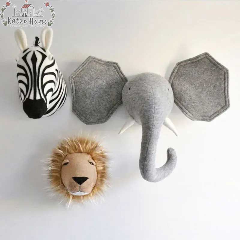 Nursery Safari Animal Head Wall Mount Stuffed Toys