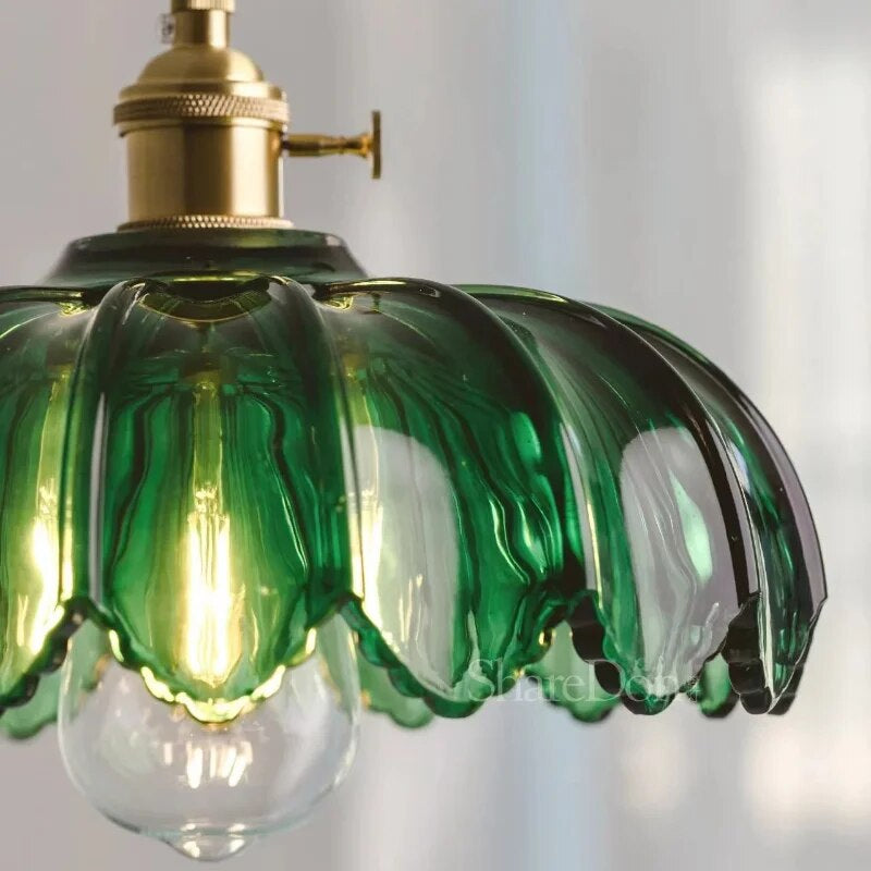 Retro Vintage Industrial Glass Lotus Flower Pendant Light