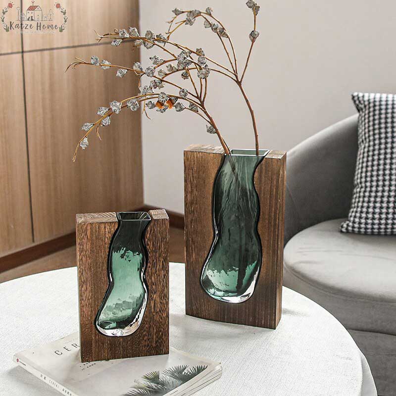 Rustic Wood Glass Ocean Vase