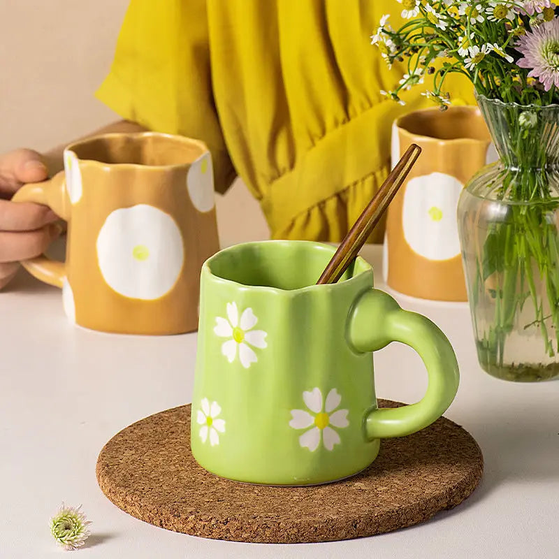 Cute Large Ceramic Flower Mug Minimalist