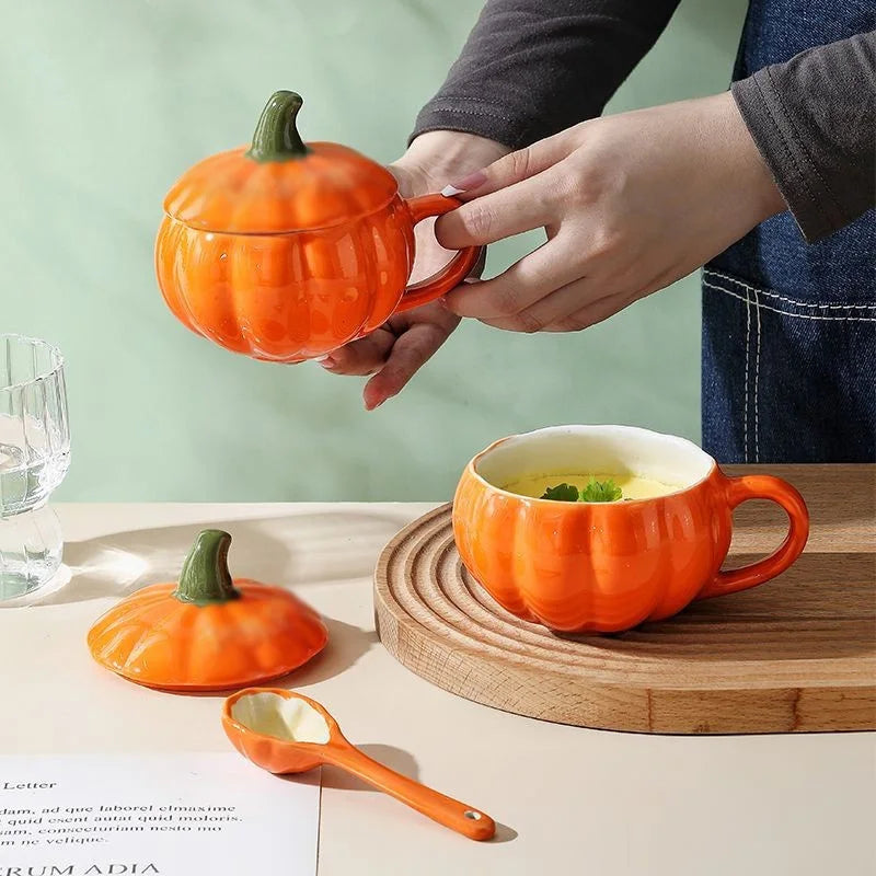 Pumpkin Mug Ceramic With Spoon Soup