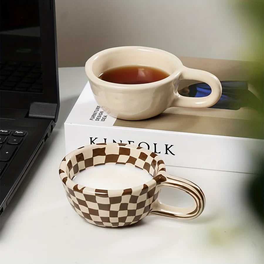 Brown Plaid Pattern Ceramic Mug 200ml