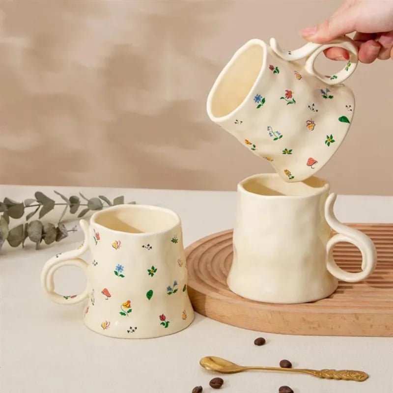 Retro Broken Flower Ceramic Mug 370ml