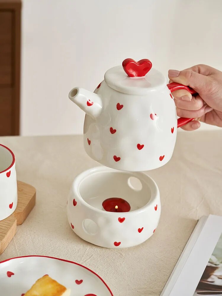 Cottagecore Red Heart Ceramic Tea Sets