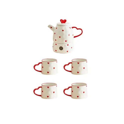 Cottagecore Red Heart Ceramic Tea Sets