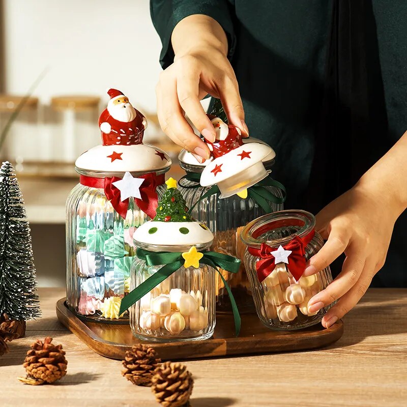 Christma Glass Candy Jars with Lids